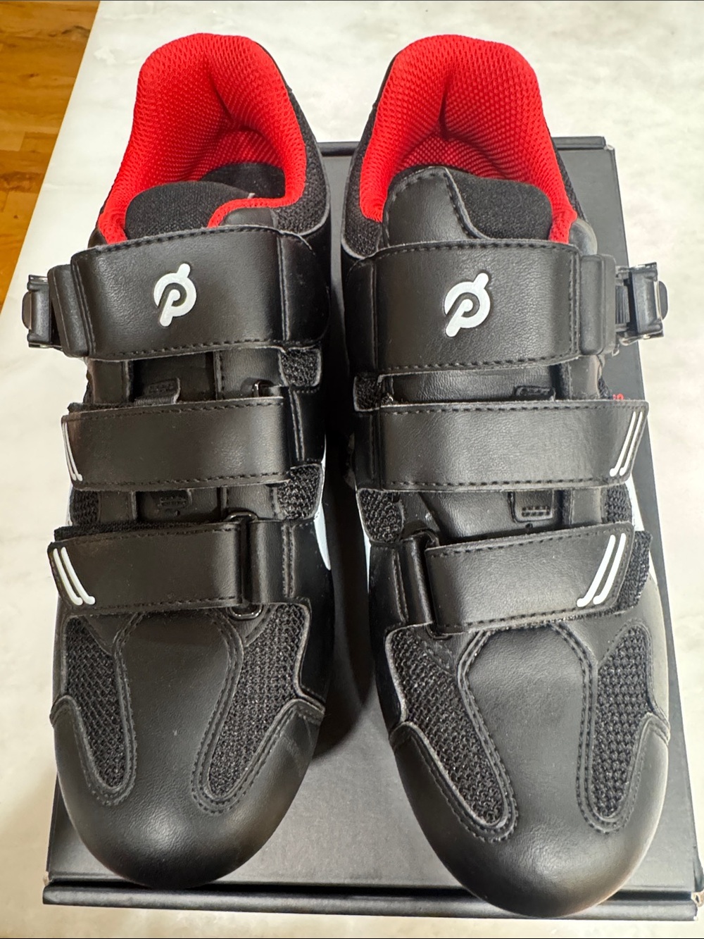 Peloton Black Cycling Shoes with Red Lining